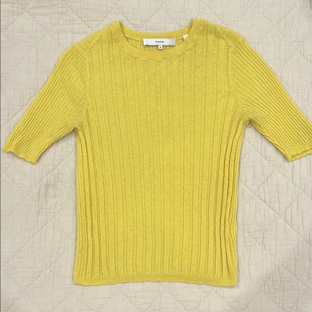 Vince Yellow Ribbed Crew Neck Sweater